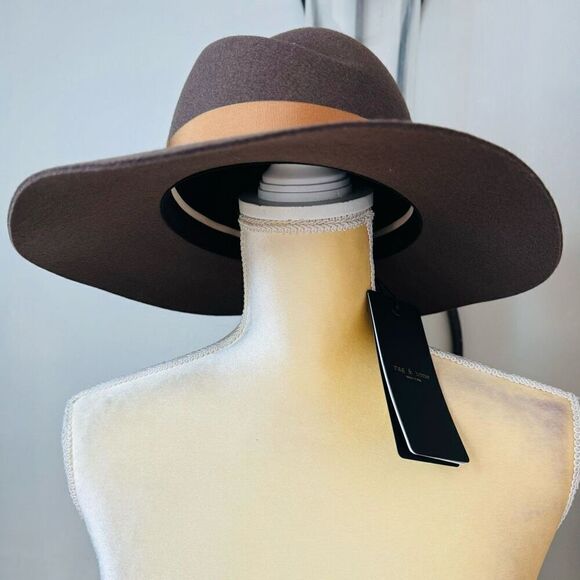 Rag & Bone Zoe Wool‎ Felt Fedora Hat, Spanish Style Pecan Brown, Small, NWT